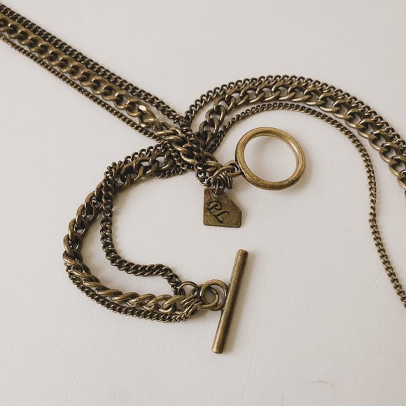 Park Lane 37" Long Multi Strand Antique Brass Tone Chain Layered Simple Necklace - Picture 5 of 7